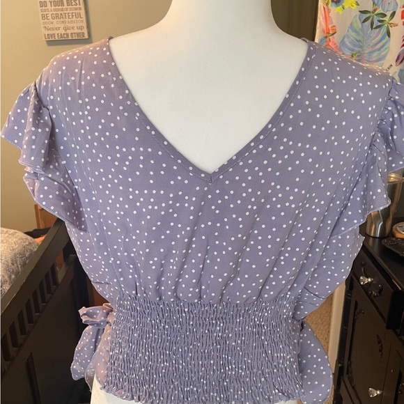Shein Lavender Polka Dot Blouse Woman’s L - Picture 2 of 3